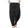 YAOBAOLE Pantaloni uomo cotone lino harem pantaloni uomo con tasche pantaloni casual uomo, verde militare, XXL