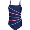 Aquarti Costume Piscina Bambina - Costume Intero Bambina con Bretelle Sottili Regolabili, Blu Scuro/Strisce Verde Grigio, 134