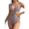 SHEKINI Costume da Bagno Intero da Donna con Scollo a V Imbottito Costumi Interi Stampato Un Pezzo Monokini da Spiaggia（M，Motivo Leopardato）