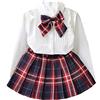 Verve Jelly Bambini Toddler Baby Girl Gonna Outfit Ruffle Camicia a maniche lunghe T-shirt bianca Top Gonna a pieghe scozzese A-Line Mini abito 2 pezzi Set di vestiti autunnali Rosso 7 2-3 anni