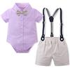 Volunboy Bimbo Neonato Completini e Coordinati Gentiluomo, Fiocco Camicia e Bretelle Pantalocini(Bianco,18-24 mesi,Taglia 90)