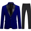 Allthemen Abito da Uomo 2 Pezzi Completo da Sposa Slim Fit in Velluto Casual Blazer da Smoking Pantaloni Blu M