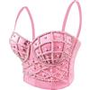 Woboren Reggiseno da donna clubwear party punk gotico corsetto punk corsetto push-up con strass diamante (Rosa, M)