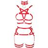 BBOHSS - Body Harness con cintura, reggicalze e pentagramma sul petto, punk, gotico, adatto per Halloween e carnevale, elastico, Colore: rosso, Taglia unica