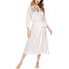 Aranmei Donna Camicia da Notte In Raso Scollo V Manica 3/4 Leggeri Lungo Accappatoio per Sposa Damigelle D'Onore Festa di Nozze Indumenti da Notte Pigiama Kimono Vestaglia,Bianca,L