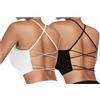 Vertvie Reggiseno Sportivo da Donna, Imbottito, per Yoga, Sport, Spalline Sottili, Schiena Incrociata, Senza Ferretto, Reggiseno Traspirante con Coppe rimovibil(2 Pezzi- Nero + Bianco,M)