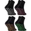 Rainbow Socks - Bambina Neon Calze Sportive Broccato Antiscivolo - 4 paia - ABS nero + argento rosa verde dorato - Taglia 30-35