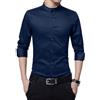 Sliktaa Camicia da uomo con colletto alto, slim fit, a maniche lunghe, business, matrimonio, formale, cotone smoking, Blu scuro, XS