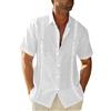 Beotyshow Camicia da uomo a maniche corte Guayabera, in lino, a Cuba, in cotone, per il tempo libero, con colletto bottoni, casual, da uomo, A: Bianco, L
