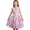 BONNY BILLY Vestito Bambina Elegante Cerimonia Festa Floreale Vintage Estivo Senza Maniche con Cintura 8-9 Anni Viola-1