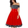 AXOE Donna Vestito Vintage Anni 50 Rockabilly Abito Senza Spalline con Scollo Elasticizzato Maniche Corte Estivo Festa da Cocktail Pois Bianco e Rosso, Taglie 46, L