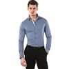 Vincenzo Boretti Camicia, Body-Fit/Taglio Molto Aderente, Elastico, Motivo a Spina di Pesce - Facile da Stirare Nero 41-42