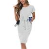 DEARCASE Donna Abito Casual Elegante Abito A Striscia Girocollo Abito Gonna al Ginocchio Estivo Ufficio Abito da Casual, Striped Grey L