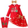 APAELEA Neonata Natale Abiti Abbigliamento Pagliaccetto Manica Lunga Tutine Gonna 4 Pezzi,Rosso-Polka,6-9 mesi