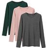 LiKing Maglietta a Maniche Lunghe Donna con Scollo Tondo Cotone Elegante Basic T-Shirt Girocollo a Maniche Lunghe Leggero Top Casual Tee Shirt 3er Pack Nero Bianco Grigio Scuro Medium BWG