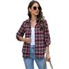 Famrrifuu Donna Classico Bluse e Camicie Quadri Flanella Camicetta Manica Lunga Casual Cotone Shirts Vintage,caffè Rosso,XXL