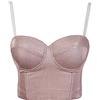 Woboren Damen Glitter Push Up Bustier Lace Crop Top Gothic Punk Korsett Clubwear Party BH with Detachable Strap (Rosa, L)