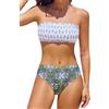 CUPSHE Bikini da donna, due pezzi, costume da bagno a fascia con laccetto posteriore a vita media e spalline rimovibili, Bianco/Verde Oliva Scuro, XL