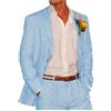 Botong 2 pezzi abiti da sposa in lino per uomo bavero a punta abito da ballo vestibilità regolare smoking estivo spiaggia abito casual, Azzurro, 58