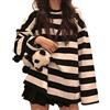 Minetom Maglie Donna Inverno Righe Maniche Lunghe Girocollo T-Shirt Bluse Oversize Tunica Pullover Autunno Harajuku Coppia Top B Bianco Nero XS