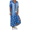 Yesgirl Abito Estivo da Donna Boho in Denim Estivo Donna Casual Jeans Scollo A V Maniche Lunghe Gonna A Pieghe A-Line Maxi Denim Camicia A Tunica Abito Camicetta C Azzurro 2XL