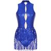 CHICTRY Abito da Donna con Paillettes Nappa da Ballo Body da Danza Latino Americano Senza Maniche Vestito Danza Classica Body da Ballerina Jazz Salsa Samba Rumba Blu reale A L