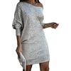Minetom Vestito da Cerimonia Donna Elegante Paillettes Manica Lunga Monospalla Abito da Ballo Formale Soiree Cocktail A Argento XS