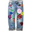 Onsoyours Jeans Attillati Strappati Skinny da Donna Jeggings Ricamati a Fiori Z1 Azzurro Small
