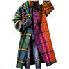 Modaworld Abbigliamento da Donna Autunno Cappotto di Lana Stampato a Quadri a Maniche Lunghe Scozzese a Blocchi di Colore