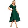 Ever-Pretty Abito da Sera Linea A Asimmetrico High Low Chiffon Scollo a V Maniche Volant Stile Impero Abito Galà Donna Elegante Verde Scuro 42