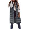 Generic Walk Cappotto da donna in lana invernale senza maniche gilet lungo con cappuccio caldo piumino con tasche, giacca corta, grigio scuro, S