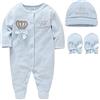 Brillabenny SET 3 PEZZI TUTINA CAPPELLO GUANTI NEONATO BAMBINO PRINCIPE BIMBO CORONA ROYAL BABY VELLUTO CORREDINO NASCITA CINIGLIA (AZZURRO, 0-3 MESI)