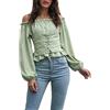 Cocoarm Camicetta Rinascimentale da Donna Camicia vittoriana Steampunk Top a Maniche Lunghe con Spalle Scoperte con Maniche a Sbuffo Camicia Casual(S-Verde Chiaro)