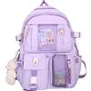Qoco - Zaino kawaii, zaino con spille e accessori in stile kawaii, harajuku, per la scuola, studenti, borsa per libri per ragazze adolescenti, 02-Lilla