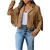 Masrin Cappotto con frange, da donna, stile cowboy, giacca in finta pelle scamosciata, a maniche lunghe, con nappe, giacca da motociclista, giacca per le mezze stagioni, giacca invernale Trench Coat