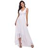 Ever-Pretty Scollo V Abito da Damigella Donna Lunga High-Low Chiffon Impero Vestiti da Sera e Cerimonia Bianco 50EU
