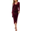 Onsoyours Vestiti Donna Invernali Abito Slim Manica Lunga Velluto Elegante Scollo a V Sexy Vestito da Cocktail Sera Cerimonia Festa A Vino Rosso S