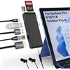 Rytaki Pro Surface Pro 9 USB C Hub Adattatore con 4K HDMI,USB-C Thunderbolt 4 (Display+Dati+PD),2 USB 3.0,Audio da 3,5 mm,Ethernet 100 Mbps,Lettore SD e TF,Display Triplo (Surface+HDMI+USB C) per Surface Pro 9/X