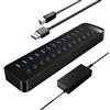 ORICO HUB USB 3.0 Attivo 13 Portes Alimentato 60W Alimentazione 12V / 5A con Alluminio Interruttore ON/OFF Individuale per Computer Desktop, PC, iMac, HDD Mobile, Unità Flash, Ricarica IiPad