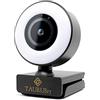 Taurus17 - Webcam PC con Microfono stereo, Auto Focus, 2K HD con Luce ad Anello e Treppiede, Web Cam con rotazione a 360° adattabile a tutti i Pc/Mac + Omaggio occhiali anti luce blu per UV pc