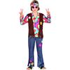 Fiestas GUiRCA Costume da Bambino Hippie - Completo Infantile Anni 70 con Fascia per Testa, Camicia Multicolore Tie-Dye, Gilet e Pantaloni per Bambini di 7-9 Anni