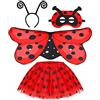 Hifot 4 Pezzi Costumi da Coccinella Bambina,Gonna a Tulle Ali Bacchetta e Cerchietto, Costumi da Ladybug per Festa di Halloween Carnevale