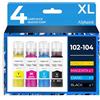 alphaink 4 Inchiostri Compatibili con Epson T104 per EcoTank ET-2710 ET-2712 ET-2711 ET-2714 ET-2715 ET-4700 ET-2720 ET-2721 ET-2726 Nero T1041, Ciano T1042, Magenta T1043, Giallo T1044, 4-Pack T1045