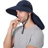 Wmcaps Cappello da sole da uomo e donna, protezione UV, con tesa larga, pieghevole, con aletta per il collo, cappello da pescatore da giardino, blu navy, Taglia unica