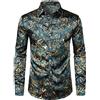 PARKLEES Camicia da uomo casual di lusso stampata in seta come raso abbottonata per festa di nozze, Pzlcl31-101-verde acqua, S