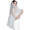 BEAUTELICATE Velo da Sposa Velo Tulle Corto 2 Strati Gomito Dito Lunghezza con Pettine di Metallo per Nozze Bianco Avorio V26 (Bianco - Lunghezza delle Dita:70cm*90cm)