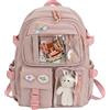 Gefemini Zaino Kawaii con peluche piccolo orso multi-tasca zaino da donna borse da scuola di grande capacità per ragazze adolescenti, Rosa