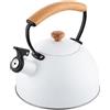 FLORINA Bollitore Acqua (2,3 l) I Bollitore da Fornello NATURA I Con Manico in Legno I Fischio Automatico I Per Fornelli a Induzione, Gas, Elettrici I Colore: Bianco