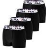 FILA Boxer Uomo Cotone, Mutande Uomo Stretch, Maglia Ventilata, Set di 4, Nero, Taglie XL