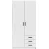 CAPALDO Armadio Guardaroba 2 Ante 3 Cassetti Con Barra Appendiabiti Bianco